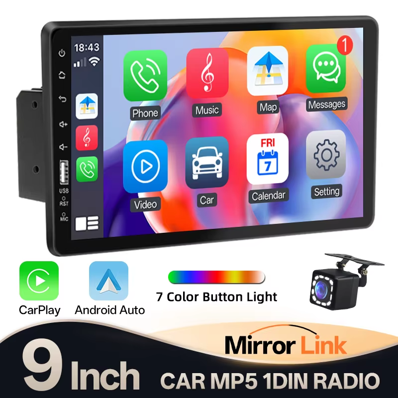 9" Car Radio 1din MP5 Multimedia Bluetooth Player Wired Carplay Android Auto Mir