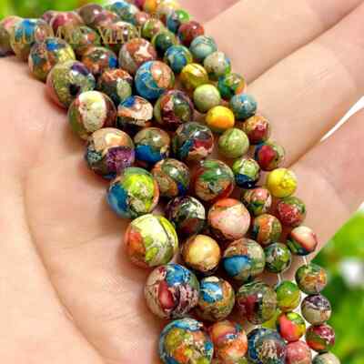 6/8/10MM Natural Stone Colorful Sea Sediment Jasper Turquoise Spacer Loose Beads