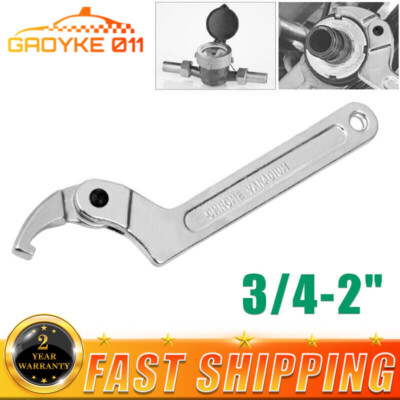 Chrome Vanadium Adjustable C Spanner Hook Wrench Tool Round Head 3/4''-2''