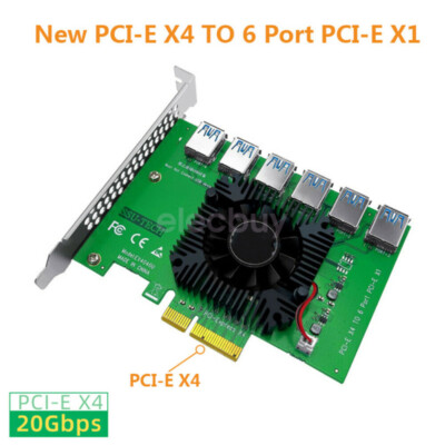 PCI-E X4 to 6 Port USB 3.0 20Gb Adapter Riser Card Extender Board Mining ASM1812