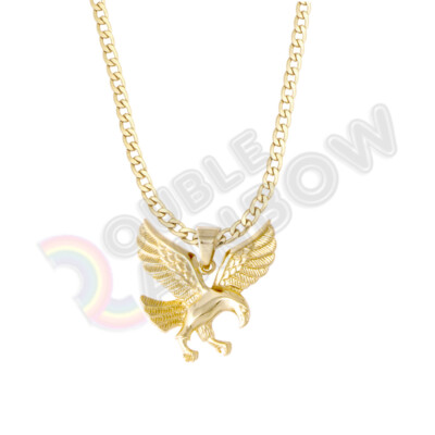 Eagle Hawk Bird Men Stainless Steel Pendant Necklace 6mm Cuban Chain*P135