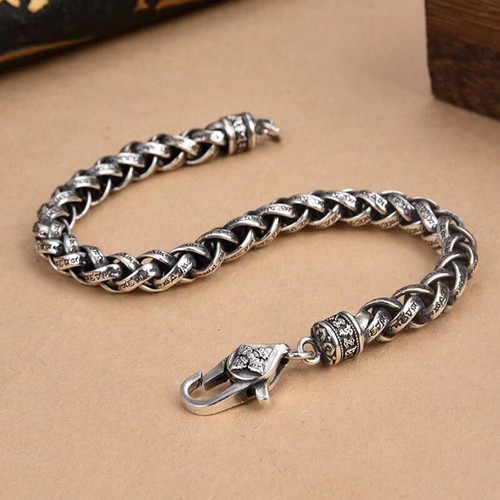 ★SENTIMENTS★ NO.617 [SILVER] BRACELET Pure S925 Sterling Silver Men 7mm Six Mantra Sutra Link