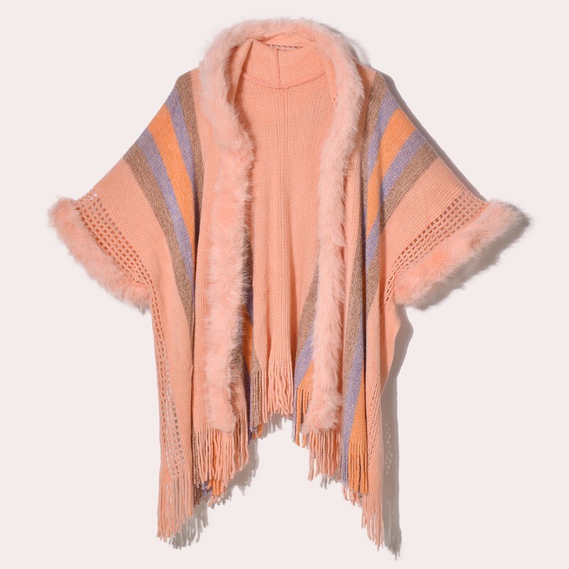 lady-ethnic-faux-fur-collar-hooded-knitted-shawl-striped-tassel-cape-cloak