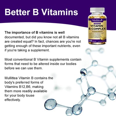 Vitamin B Complex B Vitamins B1 B2 B3 B6 B9 Folic Acid 120 Capsules Immune Boost