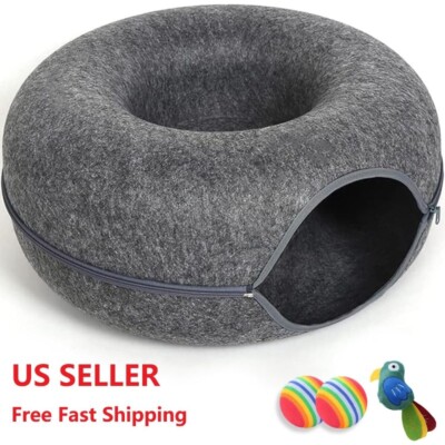 Cat Cave EXTRA LARGE Cat Tunnel Bed Indoor Cats,Cat Donut 24x24x11'' with 3 Toys