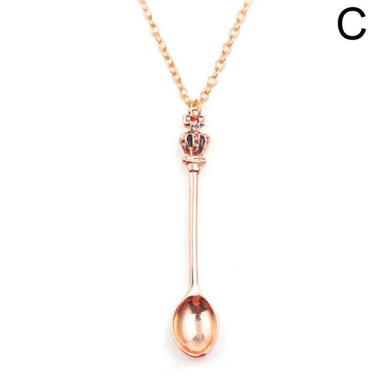 1PC Tiny Tea Spoon Shape Pendant Necklace Crown Creative Long Mini Gift E5U6
