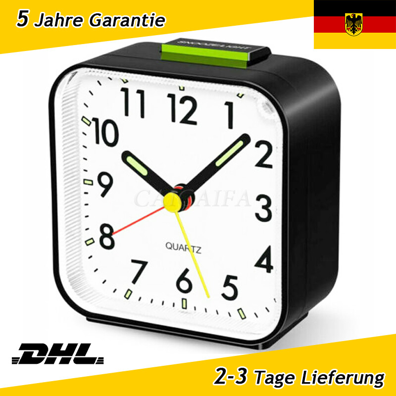 Wecker Quarz Analog Leise ohne Ticken mit Licht Nacht Tischuhr