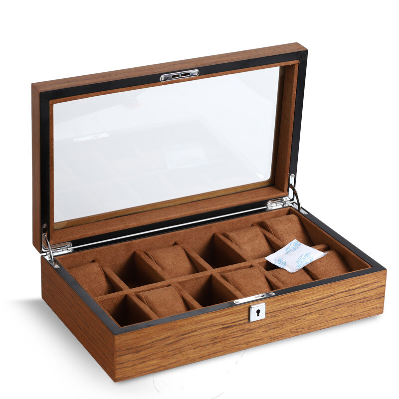 6/10/12 Slots Watch Box Wooden Jewelry Display Case Organizer Top Glass Storage