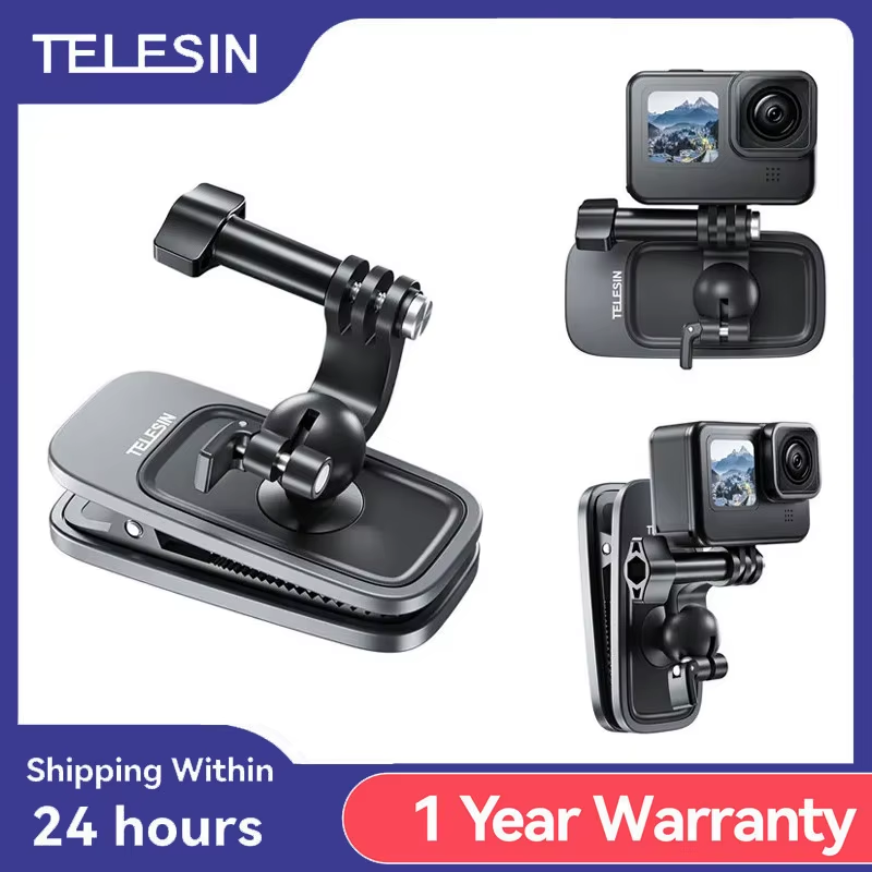TELESIN 360° Rotation Magnetic Backpack Clip Clamp Mount for GoPro Hero 11 10 9