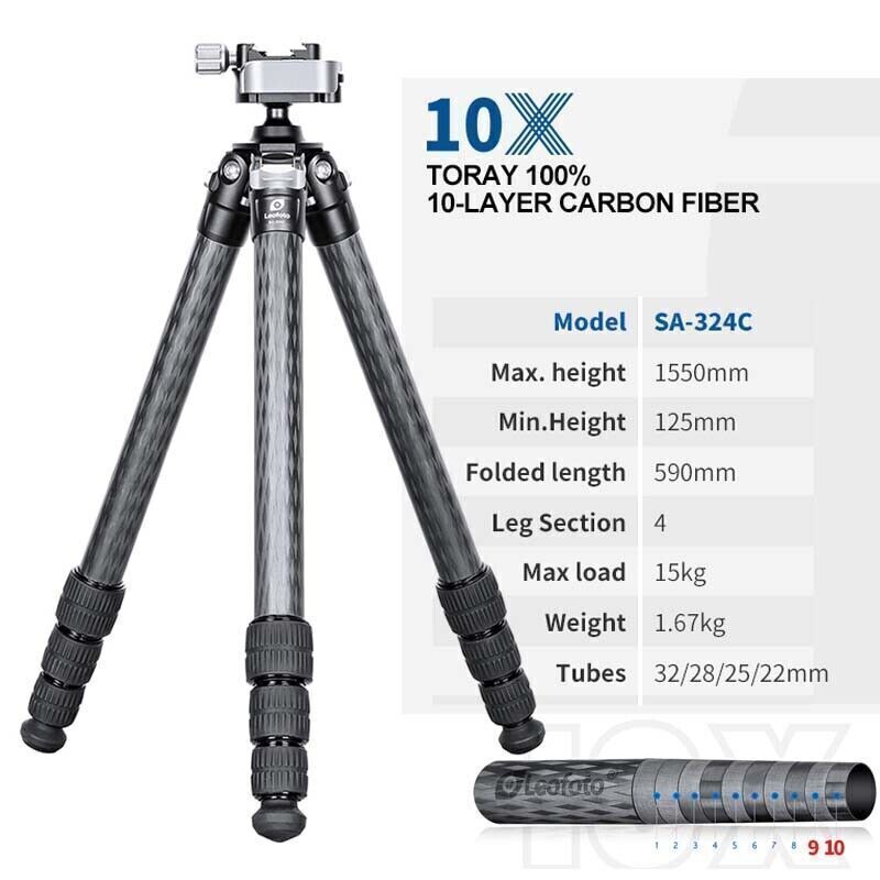 Leofoto SA-324C+MA-30 Rifle Carbon Fiber Tripod Set