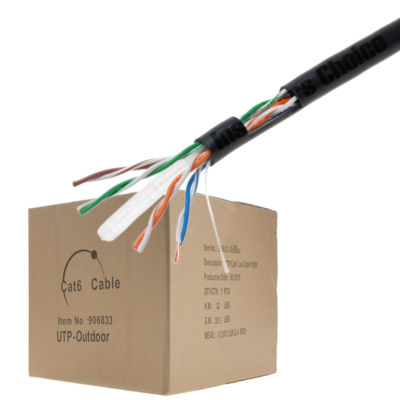 CAT6 500FT UTP Outdoor Cable Solid Direct Burial 23 AWG 550MHz UTP Black