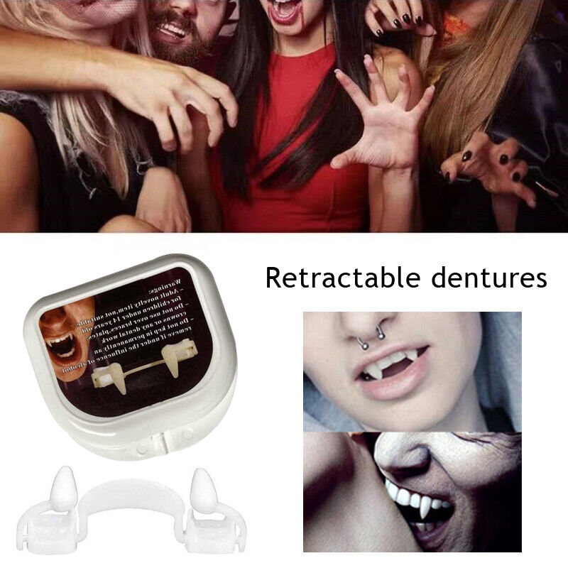 Halloween Retractable Vampire Teeth Dentures Zombie Teeth Fangs Cosplay Horrific