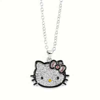 Hello Kitty HK Face Crystal Pendant Necklace Jewelry NEW