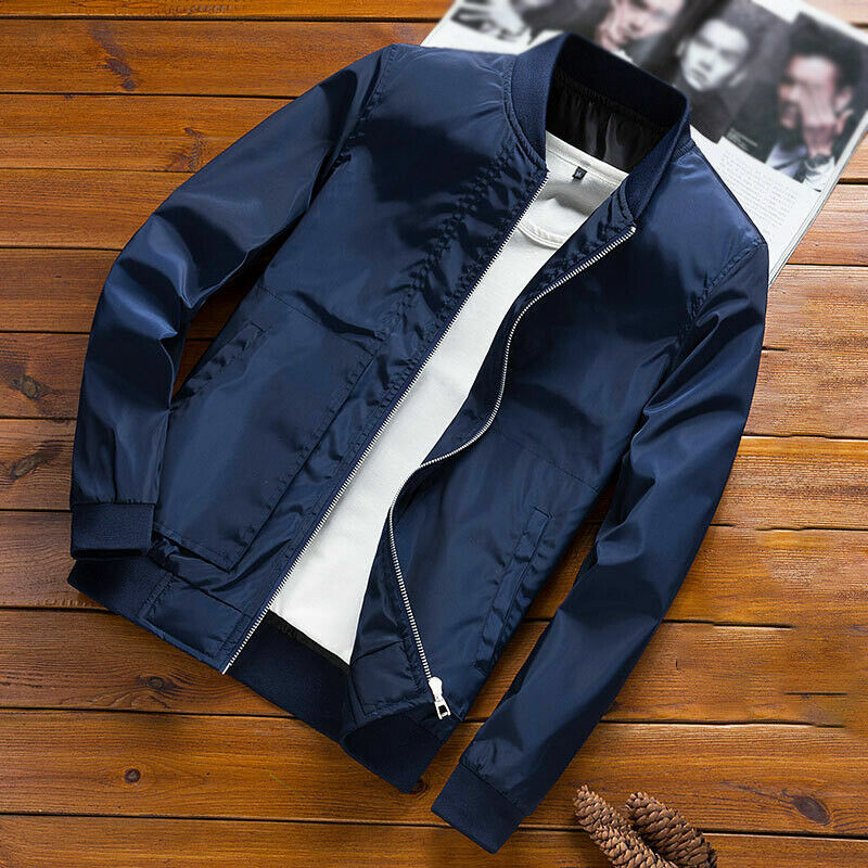 Mens Jacket Casual Fashion Bomber Slim Fit Outerwear Zipper Baseball Jackets