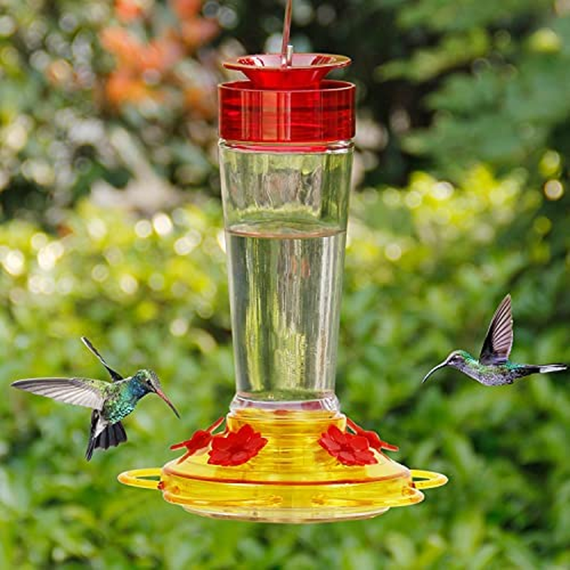 Glass Bottle Bird Feeders 5 Feeding Ports Red & Y...