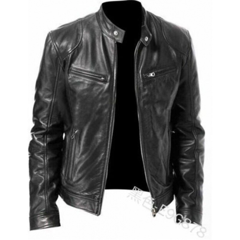 NEW MENS PU VINTAGE BLACK FAUX LEATHER JACKET SLIM FIT MOTORCYCLE BIKER