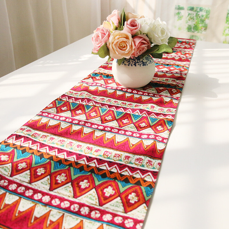 Ethnic Table Runner Bohemian Tassel Tablecloth Cover Mat Cotton Linen Home Decor