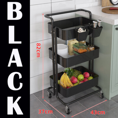 Utility Cart 3-Tier Metal Storage Cart Kitchen Trolley Organizer Rolling Table