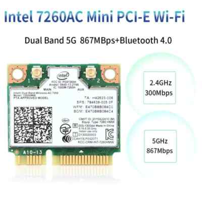 1200Mbps Intel 7260HMW 2.4G/5Ghz 802.11ac BT4.0 Mini PCIE WiFi Card with Antenna