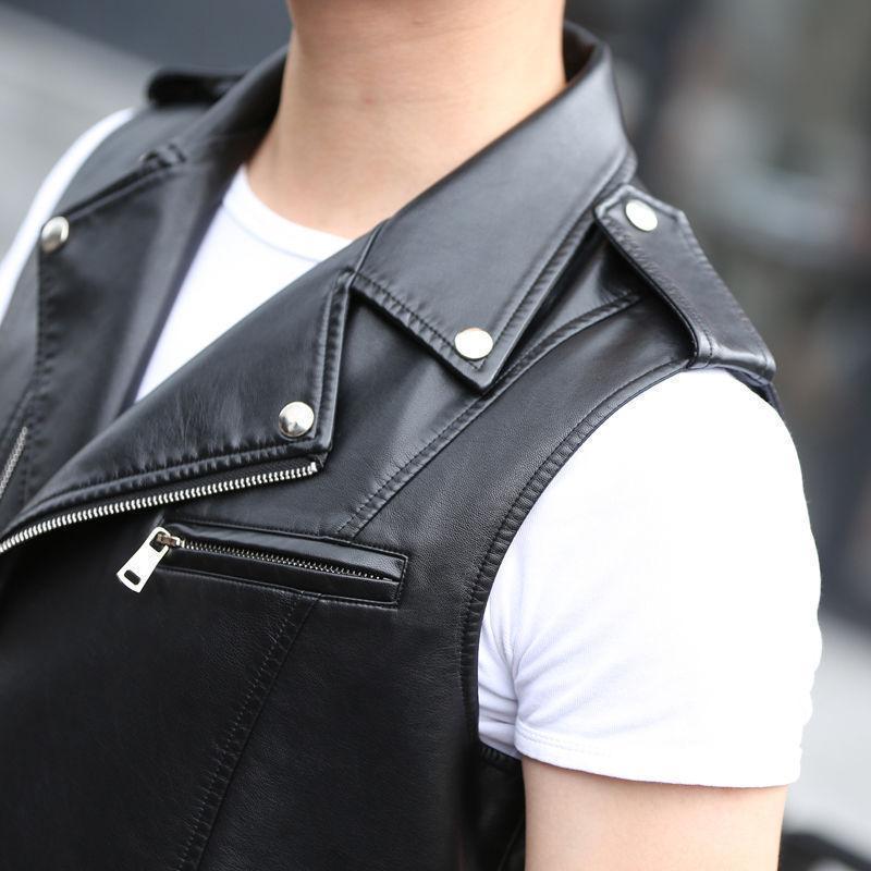 【usako】RIDERS FAKE LEATHER VEST Biker Faux Leather Waistcoat Mens Cut Motorcycle Black