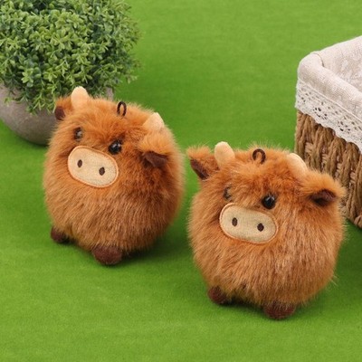 Simulated Scottish Highland Cow Plush Toy Keychain Cute Stuffed Animal Ornaments
