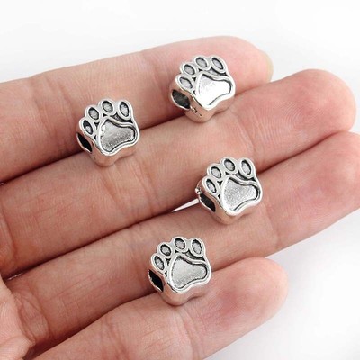 10x Dog Paw Shaped Big Hole Loose Spacer Beads Antique Silver For Charm Bracelet