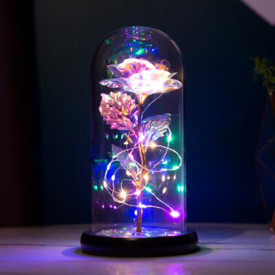 Everlasting Romantic Colorful Rose In A Glass Dome Gifts for Her Valentine Day 