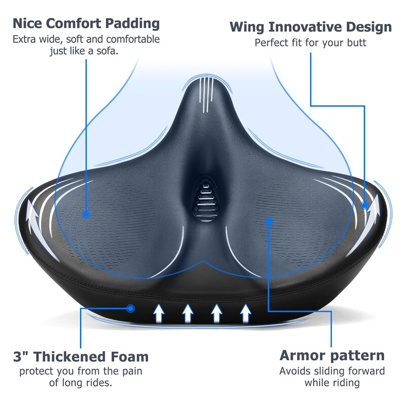 Extra Wide Bike Seat for Men Women Comfort, Oversized Bicycle Seat Cushion Gift