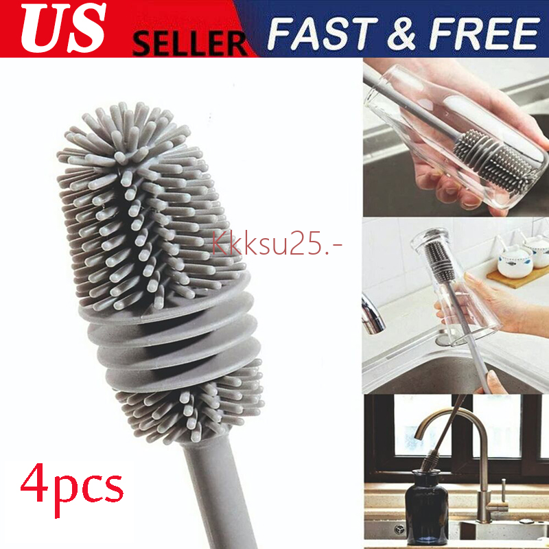 Silicone Bottle Brush Cup Scrubber Glass Cleaner Kitchen Cle