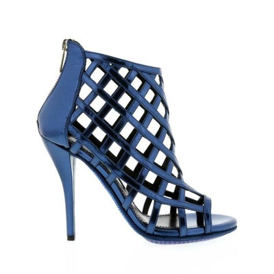 Pre-owned Lori Silverman Silverman Caged Crystal Bootie In Blue