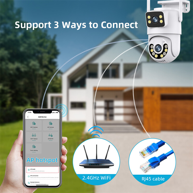 Dual Lens WiFi IP Camera Wireless Outdoor CCTV PTZ Home Security IR Cam ICSee