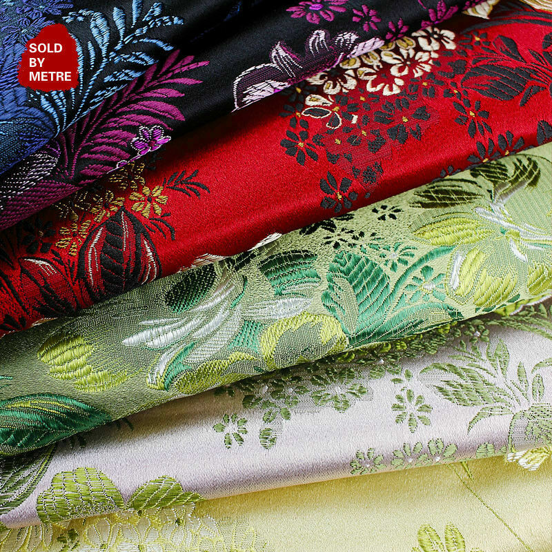 Shiny Satin Fabric Chinese Peony Jacquard Brocade Material Retro Ethnic By Metre