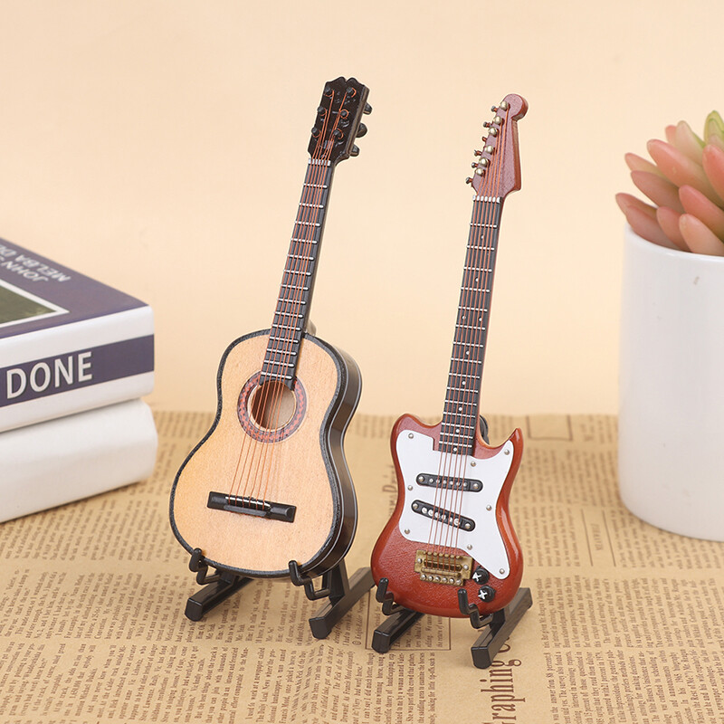 1/6 Dollhouse Miniature Wooden Electric Guitar With Stand Mo