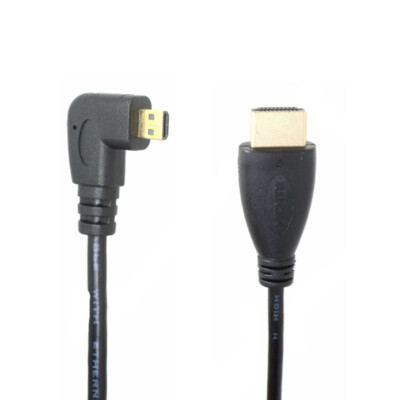 Angled 90 Degree Type-D Micro HDMI Male to HDMI Male HDTV Cable Cord 1080P Jack
