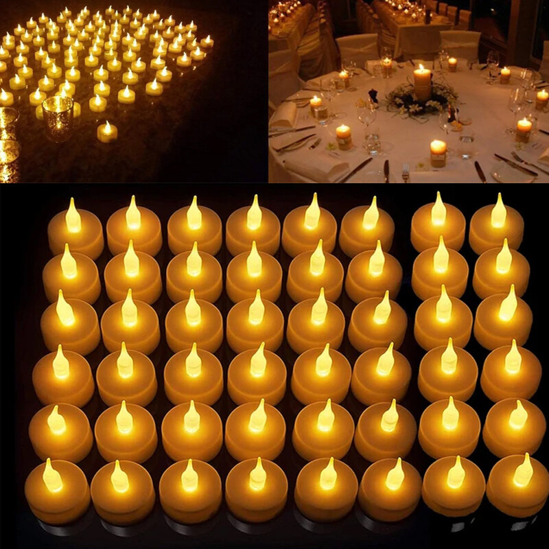 24/48Pcs LED Tea Lights Flameless Flicker Candles Lamp Batte