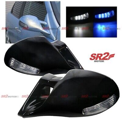 For 1999-2004 Ford Mustang Blue White LED M-3 Style Manual Black Side Mirror