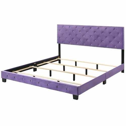 Purple Velvet Upholstered Platform Bed Frame Twin Full Queen King Nail Heads