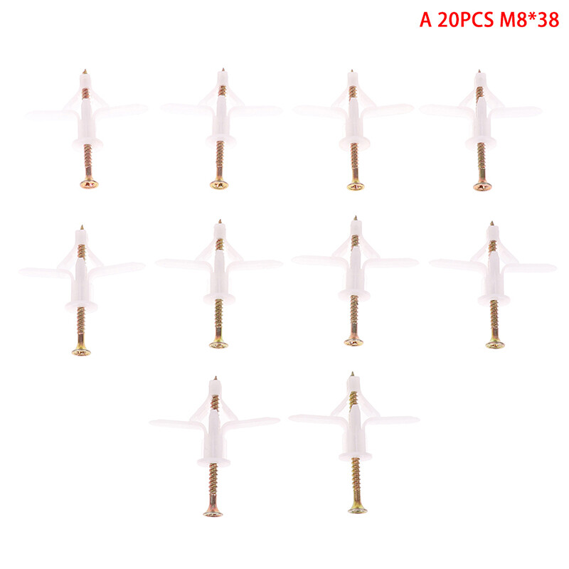 20Pcs Expansion Drywall Anchor Kit With Screws Self Drilling Wall Home