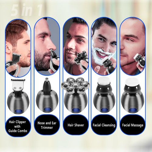 7D 5 in 1 Electric Hair Remover Shavers Bald Head Razor for Men Cordless Wet Dry
