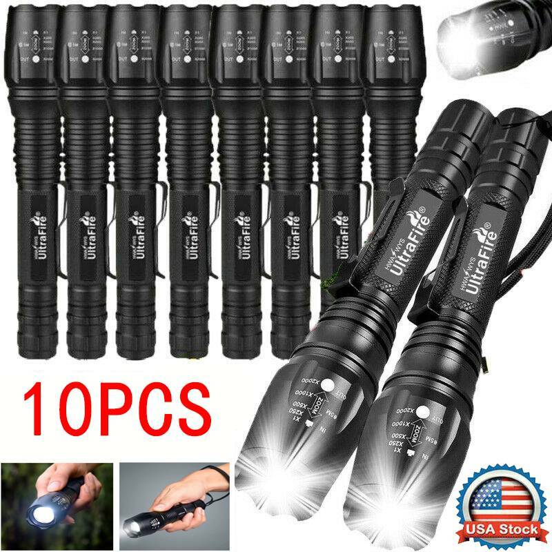 9//21PCS Super Bright Zoomable Flashlight 50000LM T6 LED Light Lamp Torch NEW