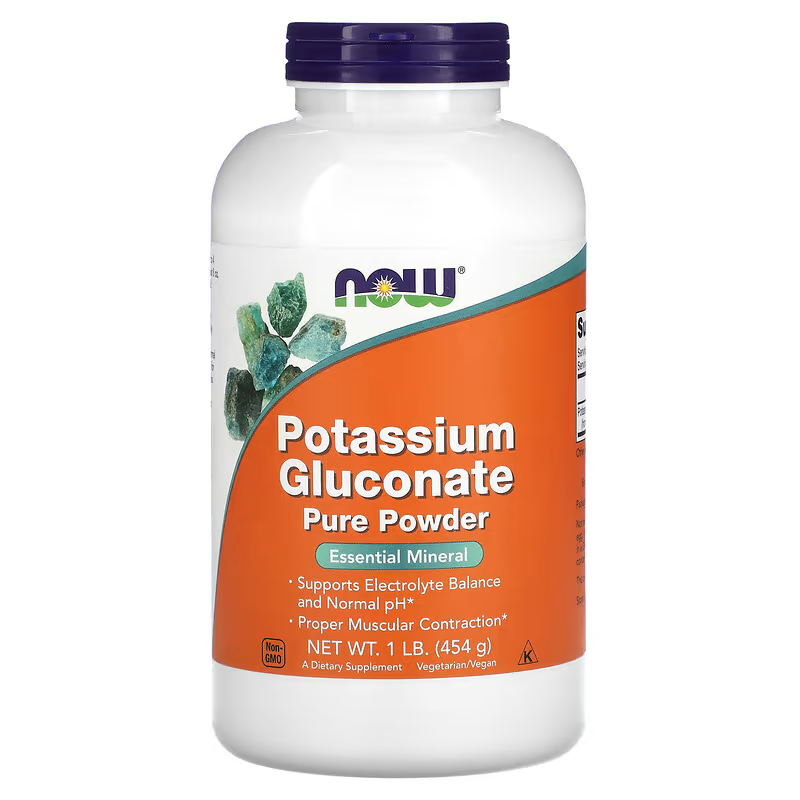 NOW Foods Potassium Gluconate Powder 454g | Essential Mineral for Muscle Support