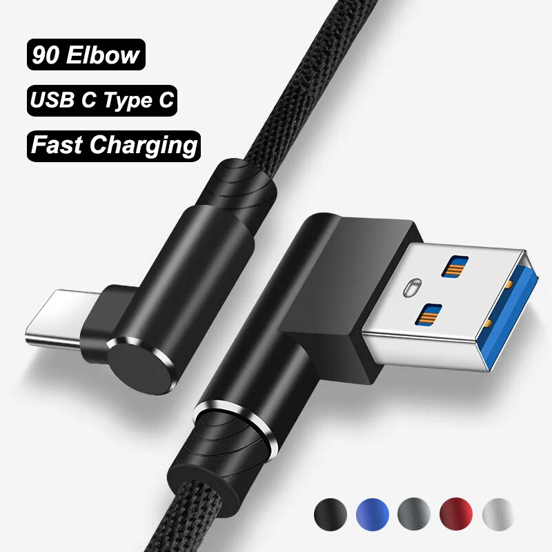 Heavy Duty 90 Elbow USB C Cable Type C Fast Charging Charger Cord 1m 2m 3m Long