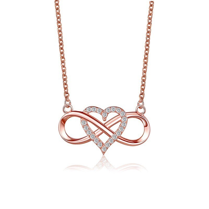 INFINITY Halskette mit Herz und Kristall  Rosegold