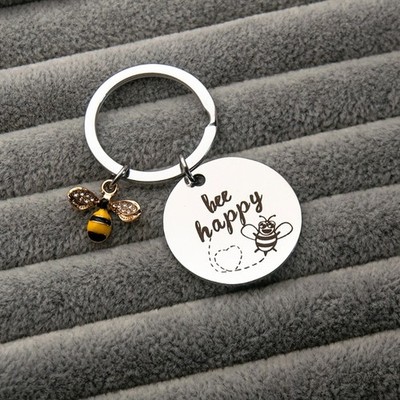 Bee Happy Keychain Bee Jewelry Bee Gifts for Bee Lovers Beekeepers and Teachers