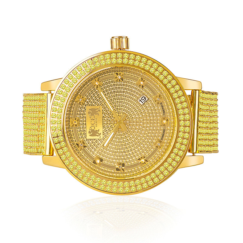 Pre-owned Jojino Canary Gold Tone Real Diamond Mens /jojo/joe Rodeo Custom Bezel Band Watch