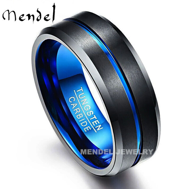 Mendel Mens 8mm Black Tungsten Carbide Wedding Engagement Band Ring Size 6 10-15
