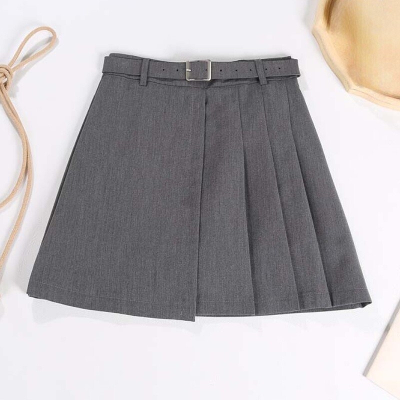 Women High Waist Irregular Mini Skirt with Belt A Line