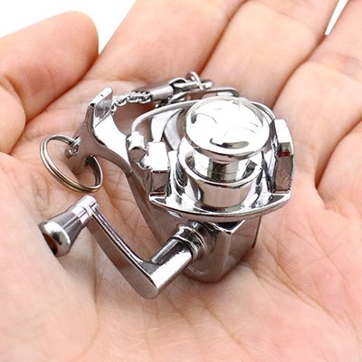 1Pcs Alloy Fishing Reel Drum Pendant Keychain Key Wheel Outdoor Fishing Tackl Cq