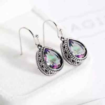 Fashion Turquoise 925 Silver Ear Hook Women Earrings Wedding Dangle Drop Jewelry