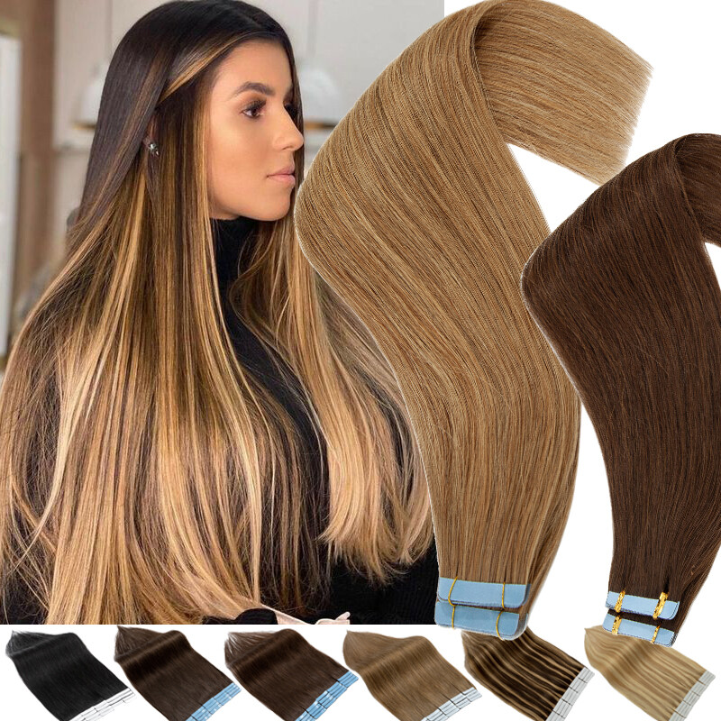 Grade AAAA+ Stick On Tape In 100% Real Human Hair Extensions Skin Weft Mix Color
